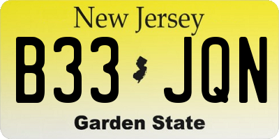 NJ license plate B33JQN
