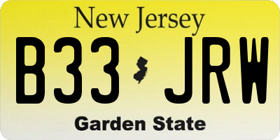 NJ license plate B33JRW