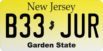 NJ license plate B33JUR