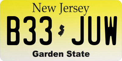 NJ license plate B33JUW