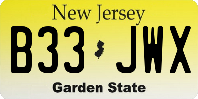 NJ license plate B33JWX