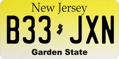 NJ license plate B33JXN