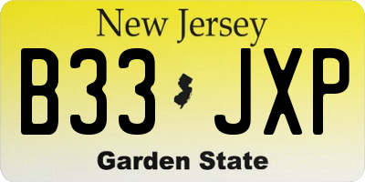 NJ license plate B33JXP