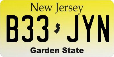NJ license plate B33JYN
