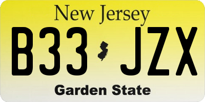 NJ license plate B33JZX