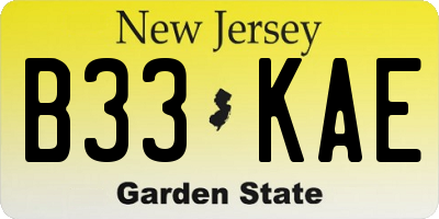 NJ license plate B33KAE