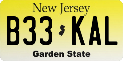 NJ license plate B33KAL
