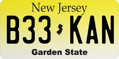NJ license plate B33KAN