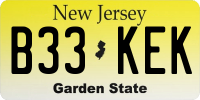 NJ license plate B33KEK