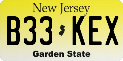 NJ license plate B33KEX