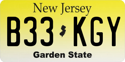 NJ license plate B33KGY