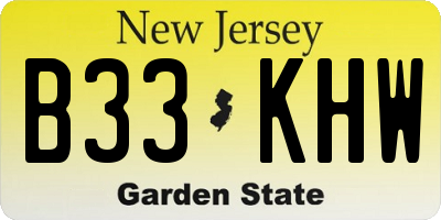 NJ license plate B33KHW