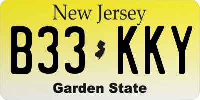 NJ license plate B33KKY