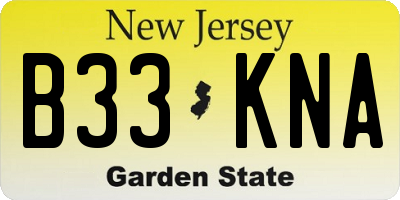 NJ license plate B33KNA