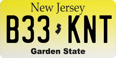 NJ license plate B33KNT