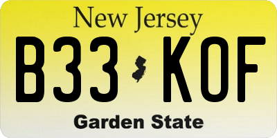 NJ license plate B33KOF