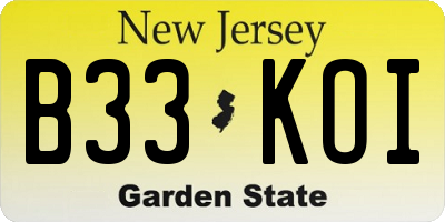 NJ license plate B33KOI