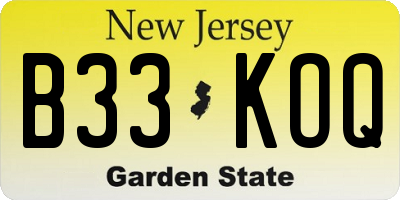 NJ license plate B33KOQ