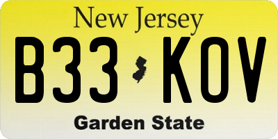 NJ license plate B33KOV
