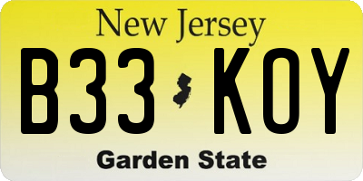 NJ license plate B33KOY