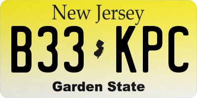 NJ license plate B33KPC