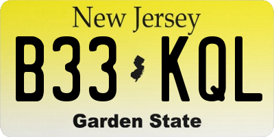 NJ license plate B33KQL