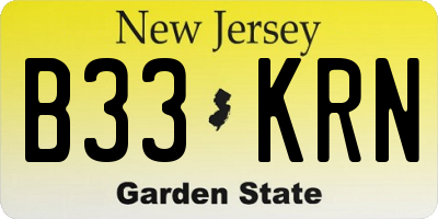 NJ license plate B33KRN