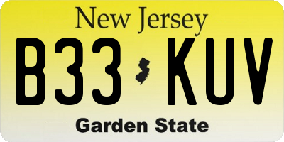 NJ license plate B33KUV