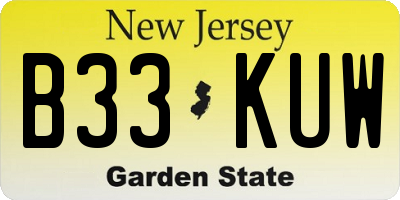 NJ license plate B33KUW