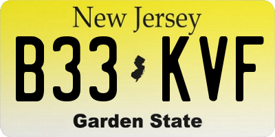 NJ license plate B33KVF