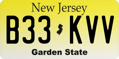 NJ license plate B33KVV