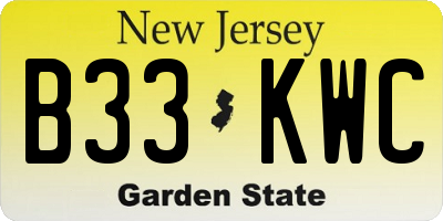 NJ license plate B33KWC