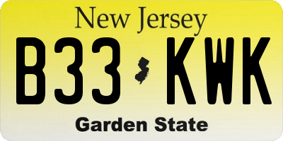 NJ license plate B33KWK