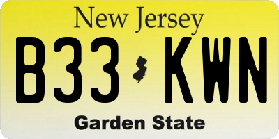 NJ license plate B33KWN