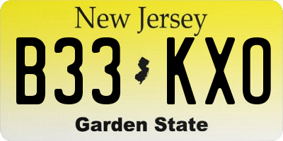NJ license plate B33KXO
