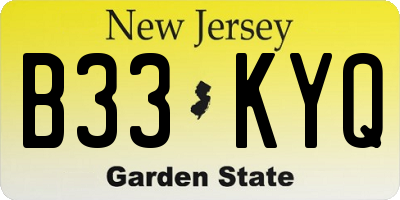 NJ license plate B33KYQ