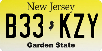 NJ license plate B33KZY