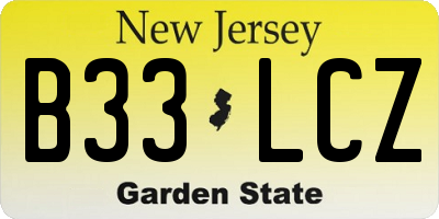 NJ license plate B33LCZ