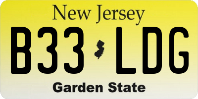 NJ license plate B33LDG