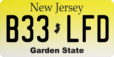 NJ license plate B33LFD