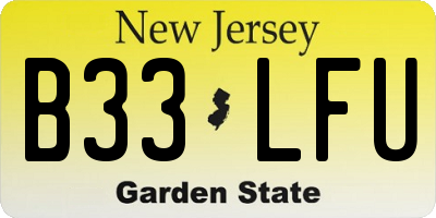 NJ license plate B33LFU