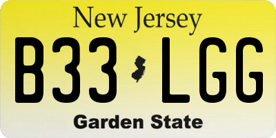 NJ license plate B33LGG