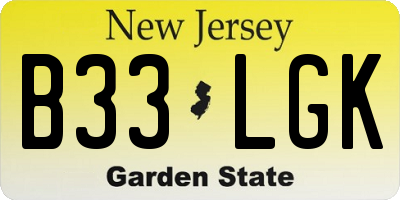 NJ license plate B33LGK