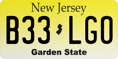 NJ license plate B33LGO