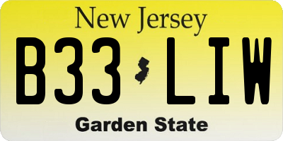 NJ license plate B33LIW