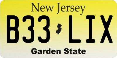 NJ license plate B33LIX