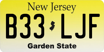 NJ license plate B33LJF