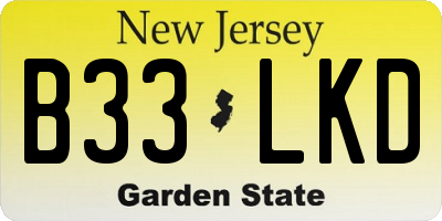 NJ license plate B33LKD