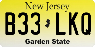 NJ license plate B33LKQ