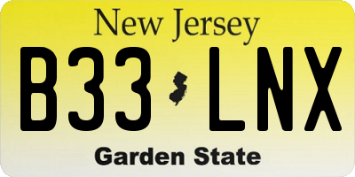 NJ license plate B33LNX